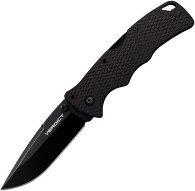 COLD STEEL VERDICT / 3" SPEAR POINT / AUS10A W/ BLACK DLC FINISH / BLACK G-10 H