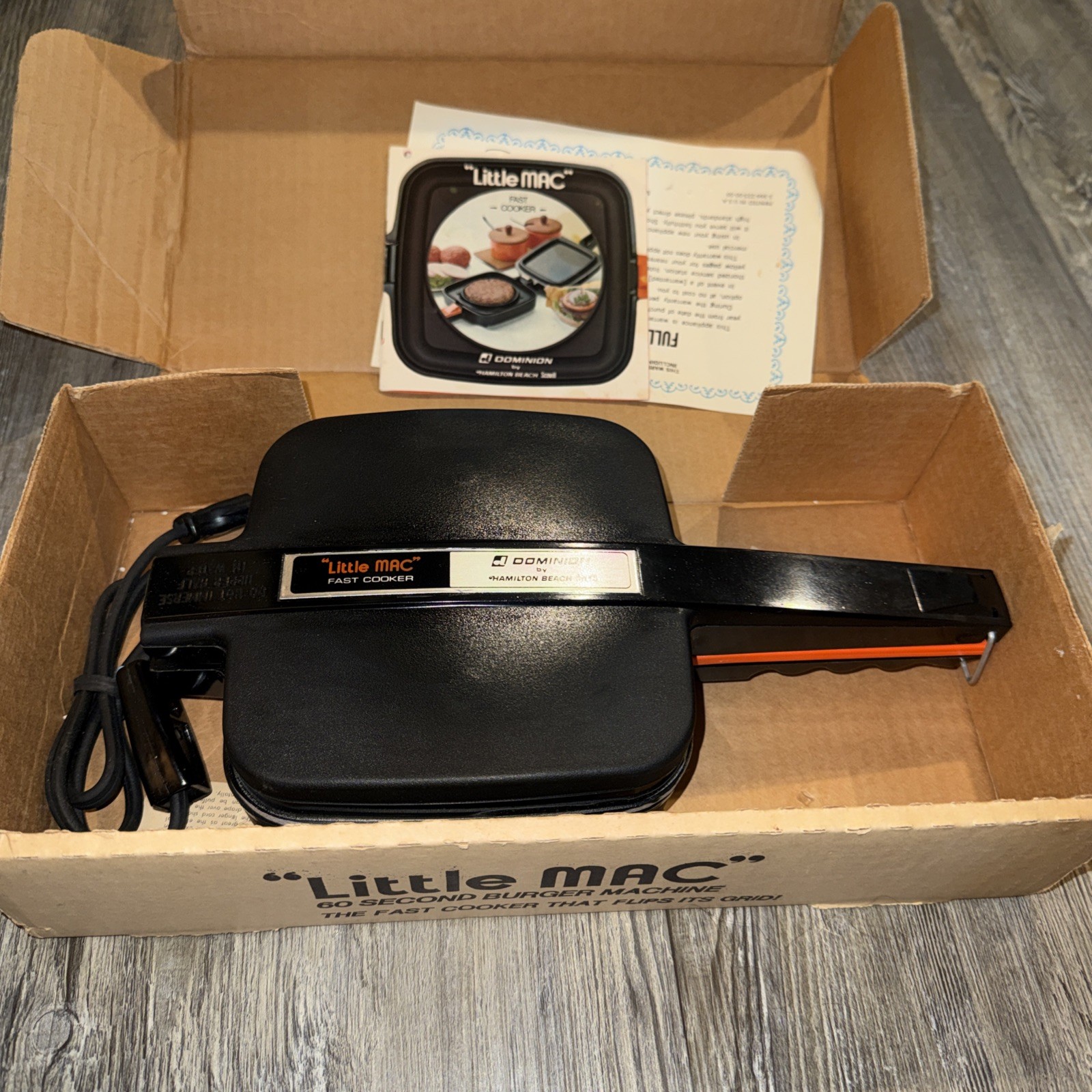 Little Mac 60 Second Burger Machine Cooker Dominion Hamilton Beach 2108 UNUSED