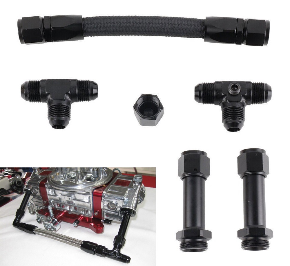 Braided Dual Feed Carb Fuel Line Kit Holley 4150 Carburetor Black Anodized AN8