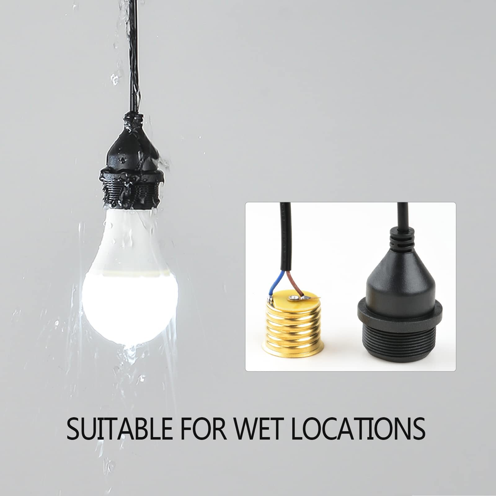 Waterproof Temporary Building Lighting Plug E26 E27 Socket W/Wire 10'