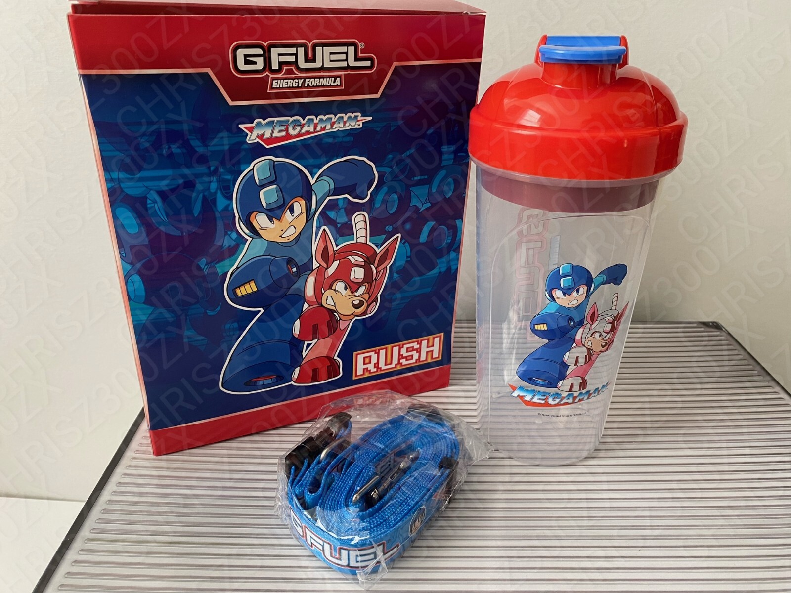 GFUEL Mega Man Rush Blue Bomber Collector's Box Shaker Collar Leash ONLY G FUEL