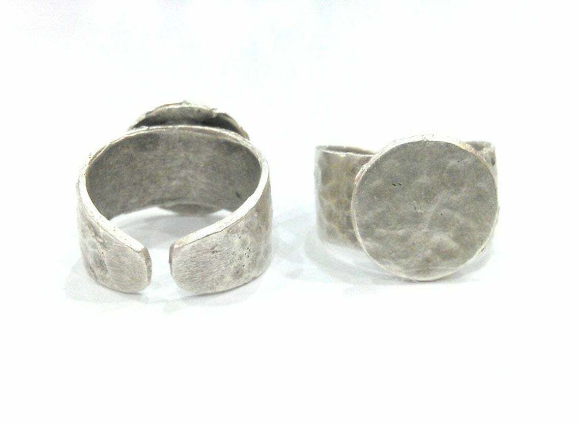 Ring Blank Base Bezel Setting Antique Silver Plated Brass Adjustable
