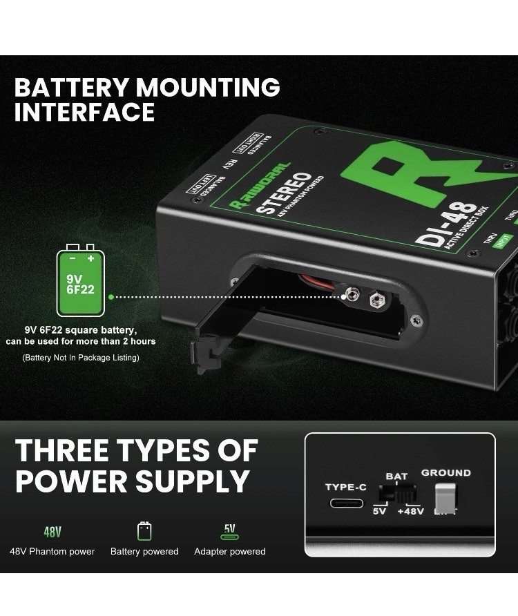 Direct Box with Dual 1/4” High-Impedance Stereo Inputs Di Boxes Active