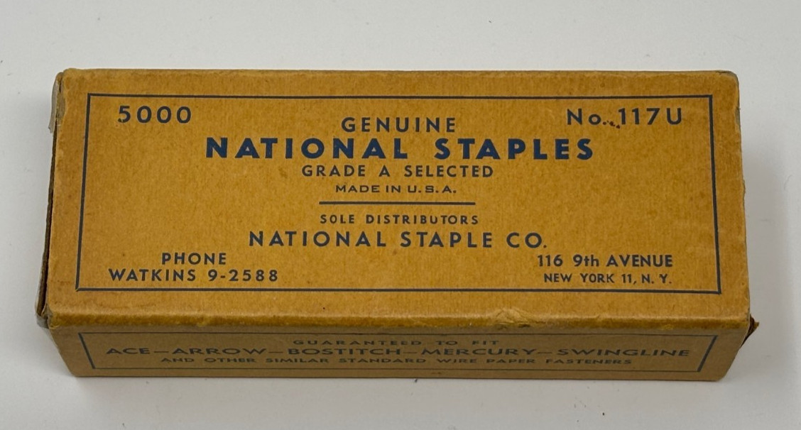 Vintage National Staples Yellow Box 5/16" ~10% full