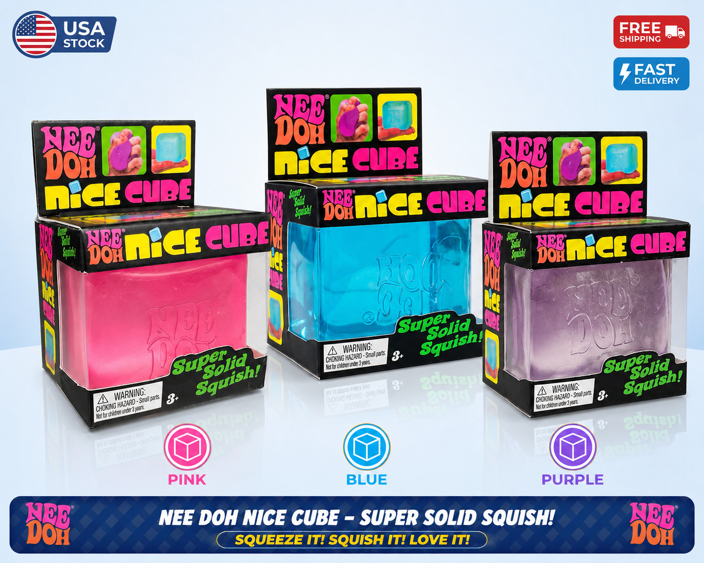 Nee Doh Nice Cube - Super Solid Squish - Brand New/Factory Sealed - 3 Colors!