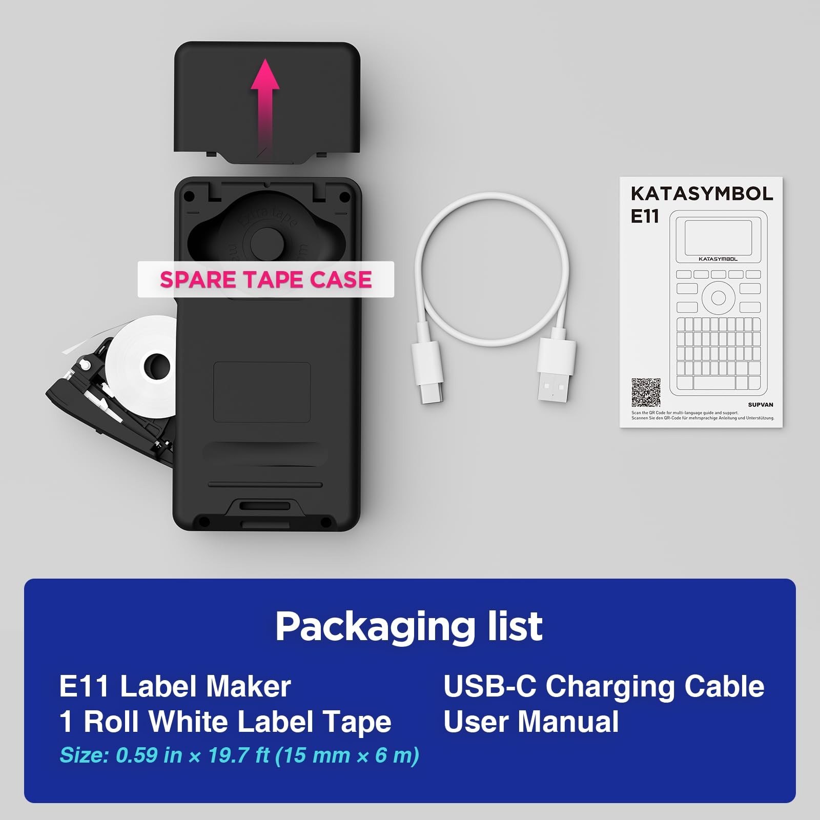 E11 Bluetooth Label Maker Machine Rechargeable Inkless Printer Thermal Black