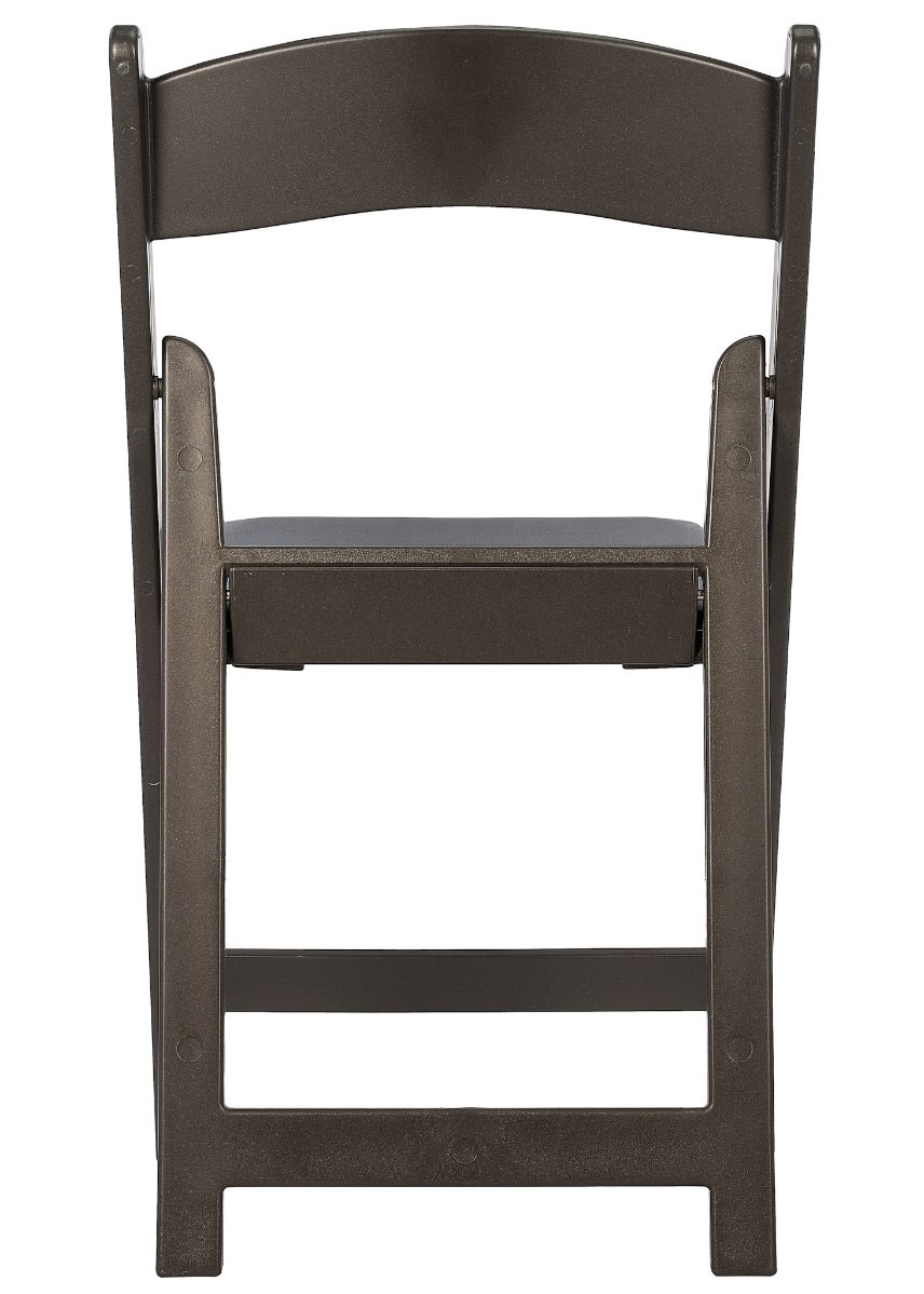 Black Metallic/Silver Onyx with Black Vinyl Cushion Resin Folding Chair-Chivari