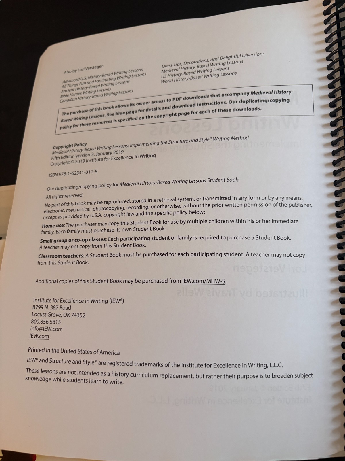 IEW Medieval History-Based Writing Lessons Student Book 5th Edtiion
