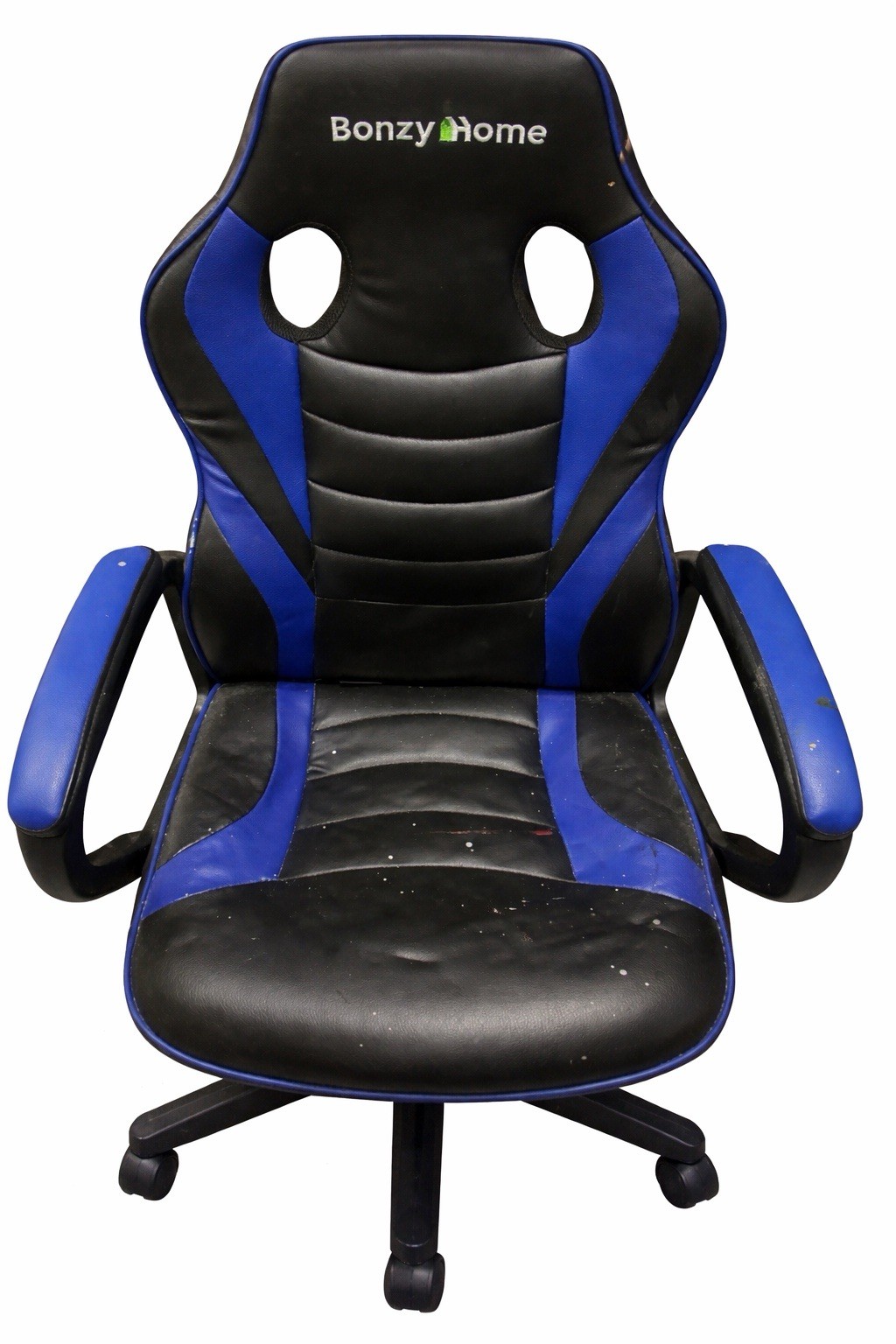 Bonzy Home Black Blue Office Chair with Arms Swivel Faux Leather Adults