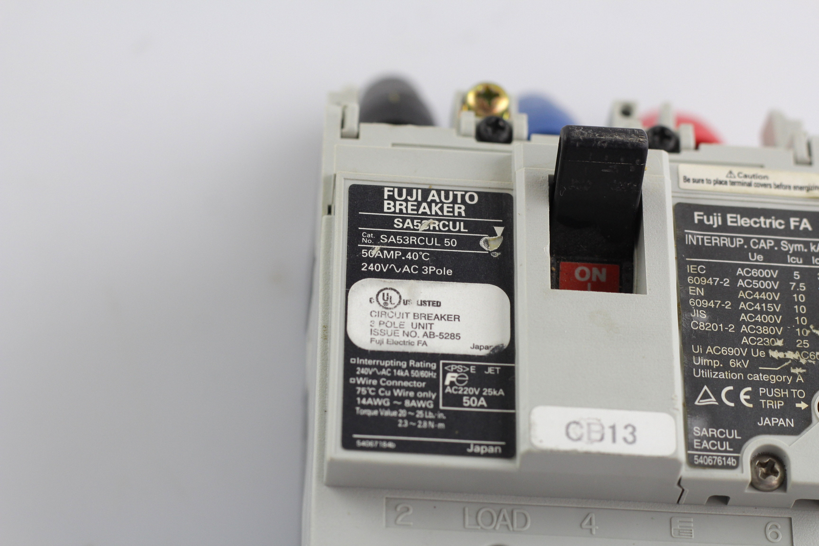 Fuji SA53RCUL 50A DIN Mount 3 Pole 240V Circuit Breaker