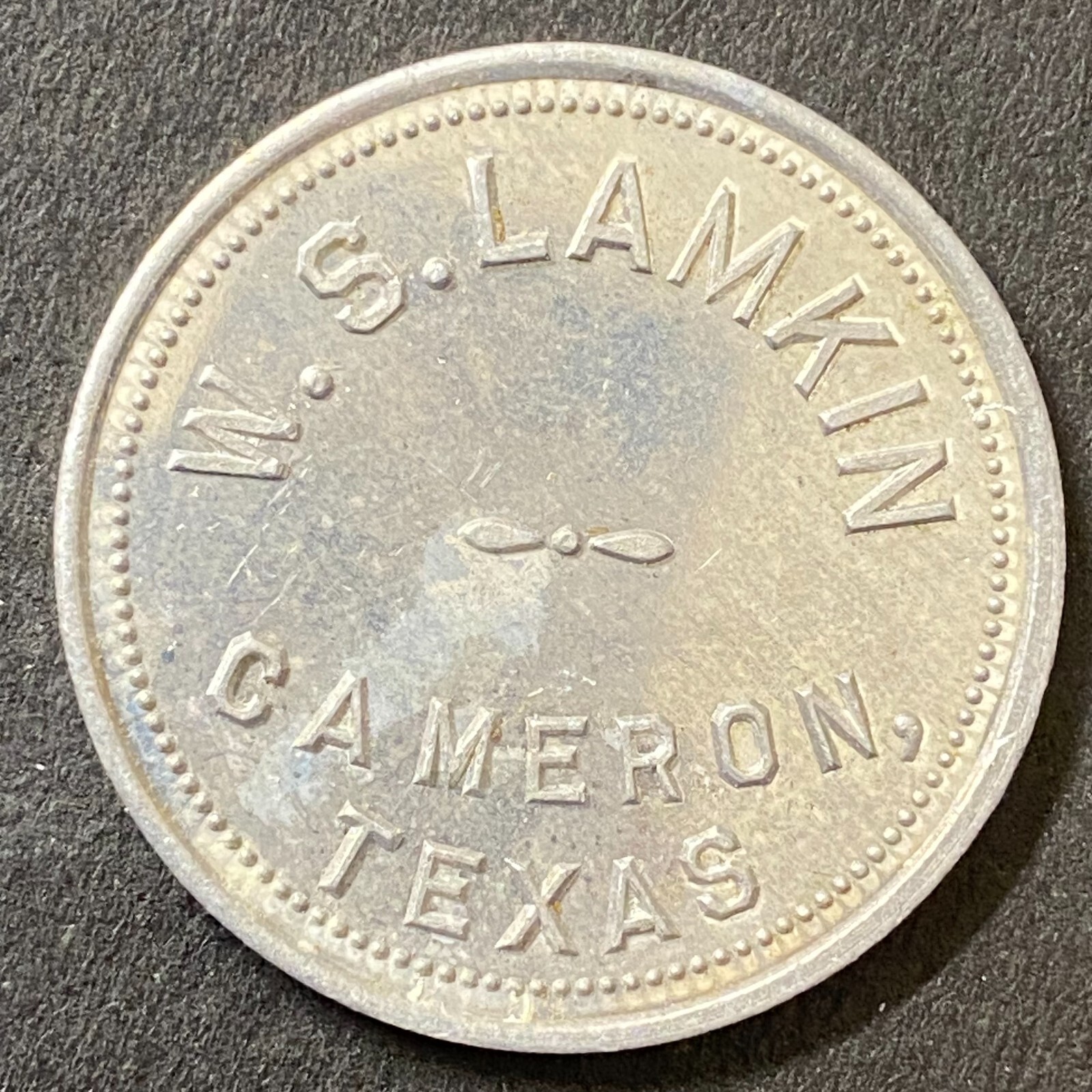 W.S. Lamkin Cameron, TX Alum G/F $1 Trade Token 31mm Scarce