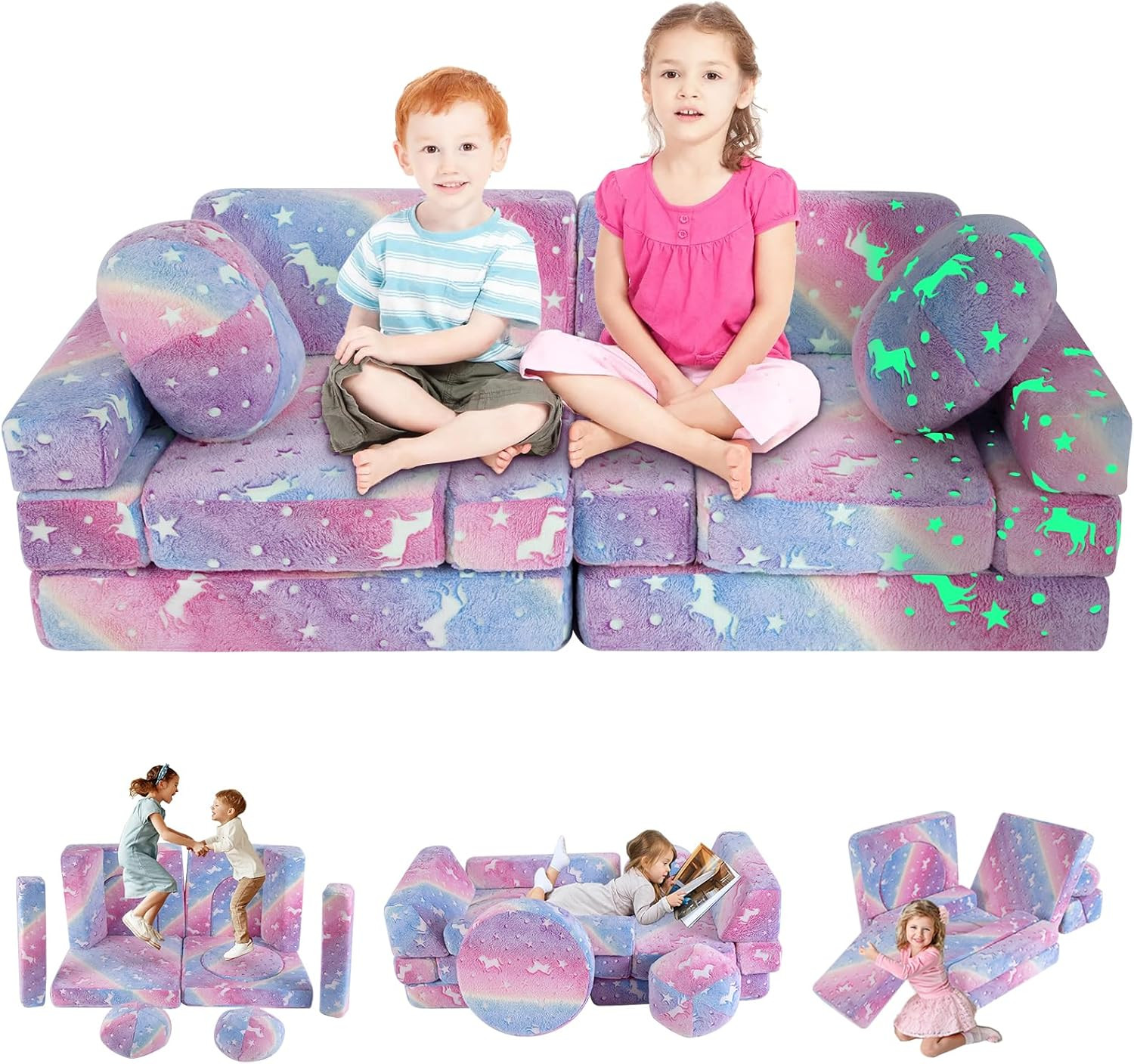 13 PCS Kids Play Couch, Modular Glowing Kids Toddler Couches, Kid Play Couch Sof