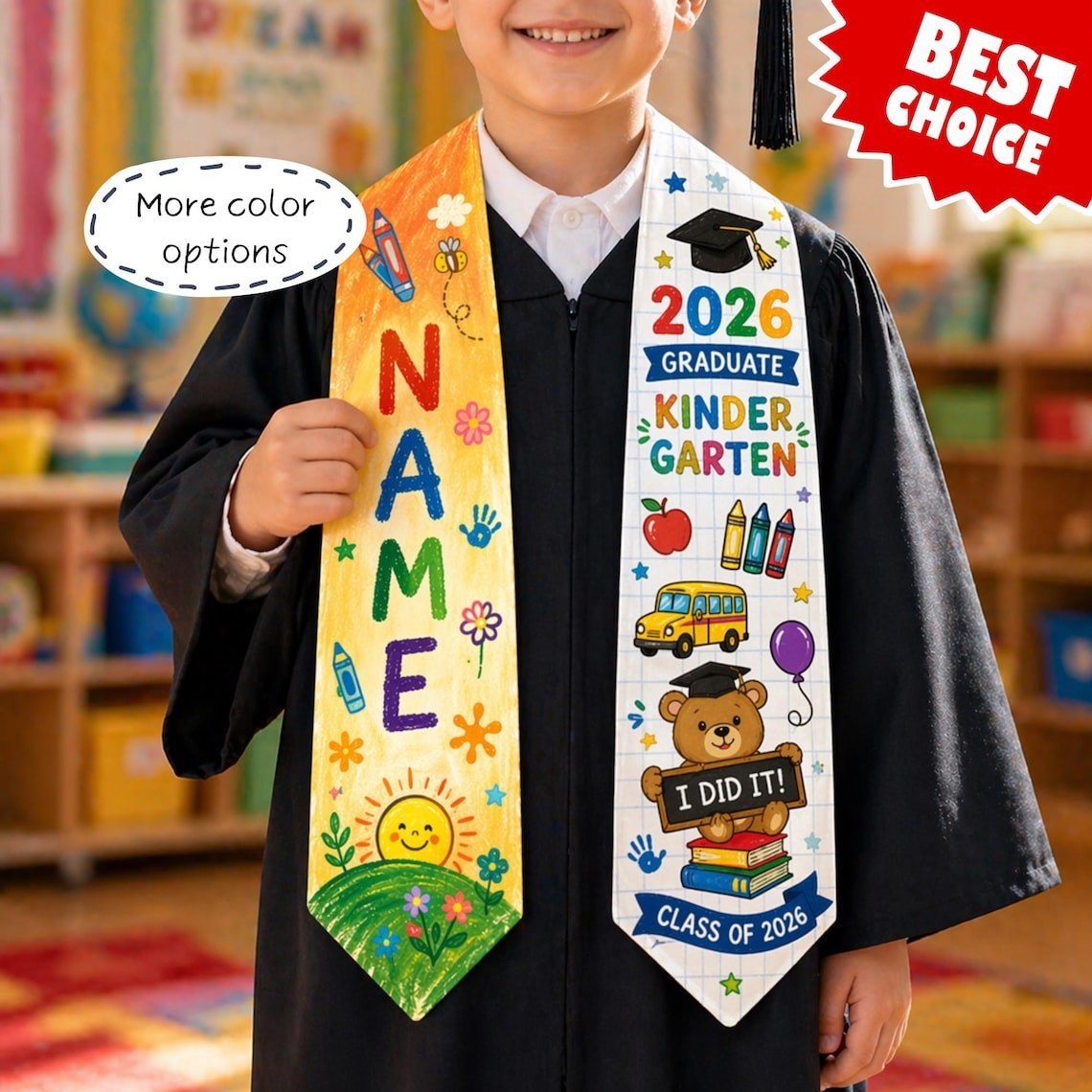 Personalized Preschool Graduation Stole, Custom Class of 2026 Kid Gift