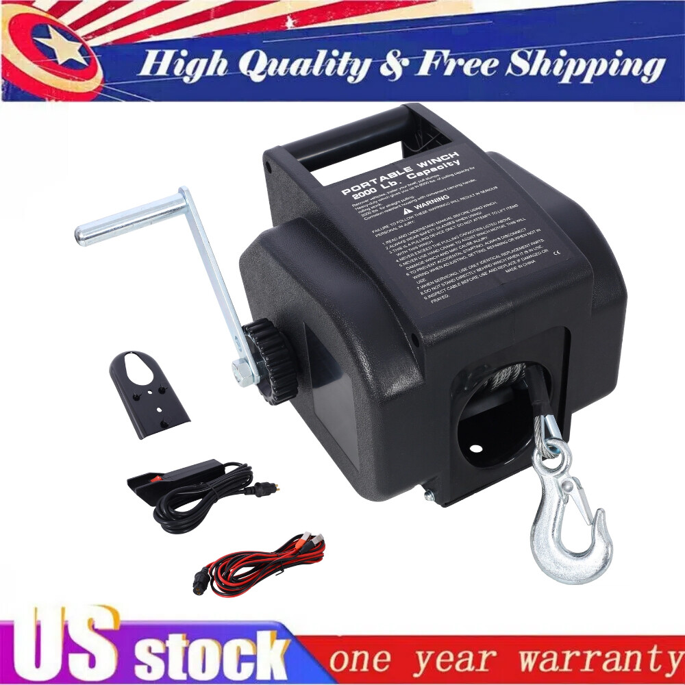 5000LBS Electric Winch Portable Remote Control Trailer Winch for Boat Truck 12V