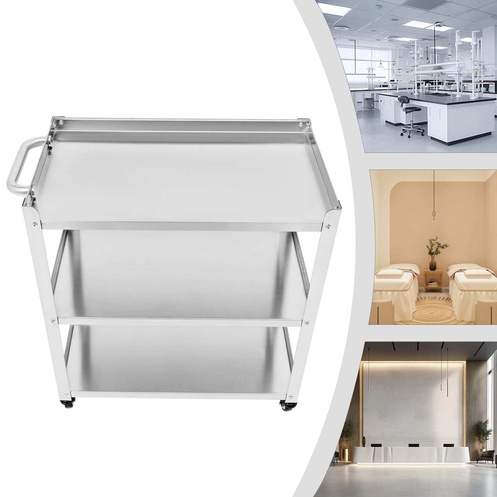 3 Tier Stainless Steel Kitchen Trolley Cart Utility Serving Storage Rolling Cart