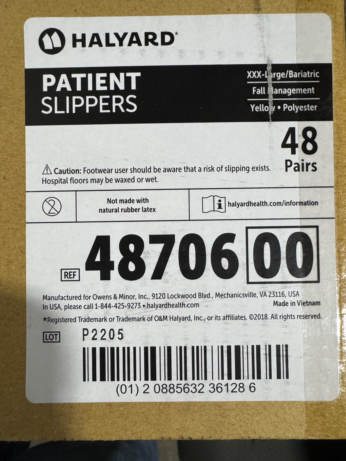 48 Pairs - Halyard 48706, Patient Slippers XXXL/Bariatric, Yellow 48706 3XL