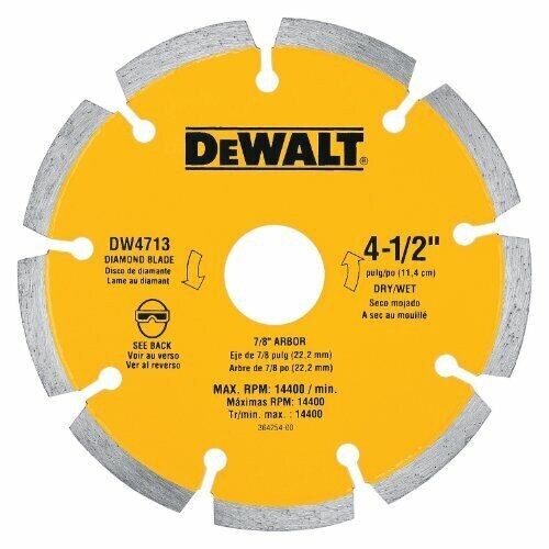 DEWALT DW4713 4-1/2" Dry Cut Segmented Diamond Blade with 5/8" or 7/8" Arbor