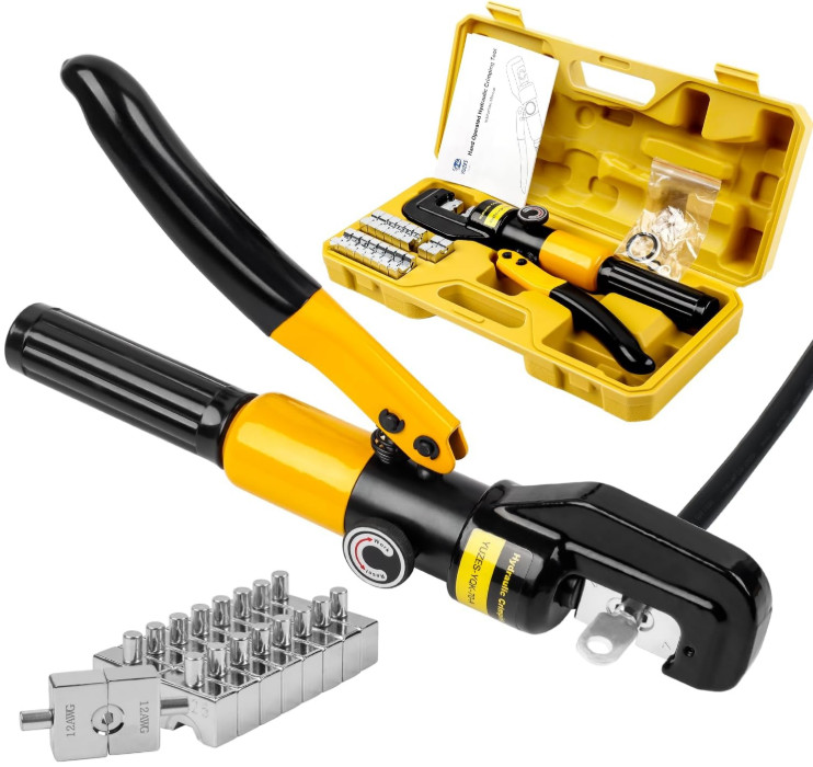 Prensa Hidráulica Crimpadora 10T 12AWG-2/0 con 9 Matrices para Cable Batería