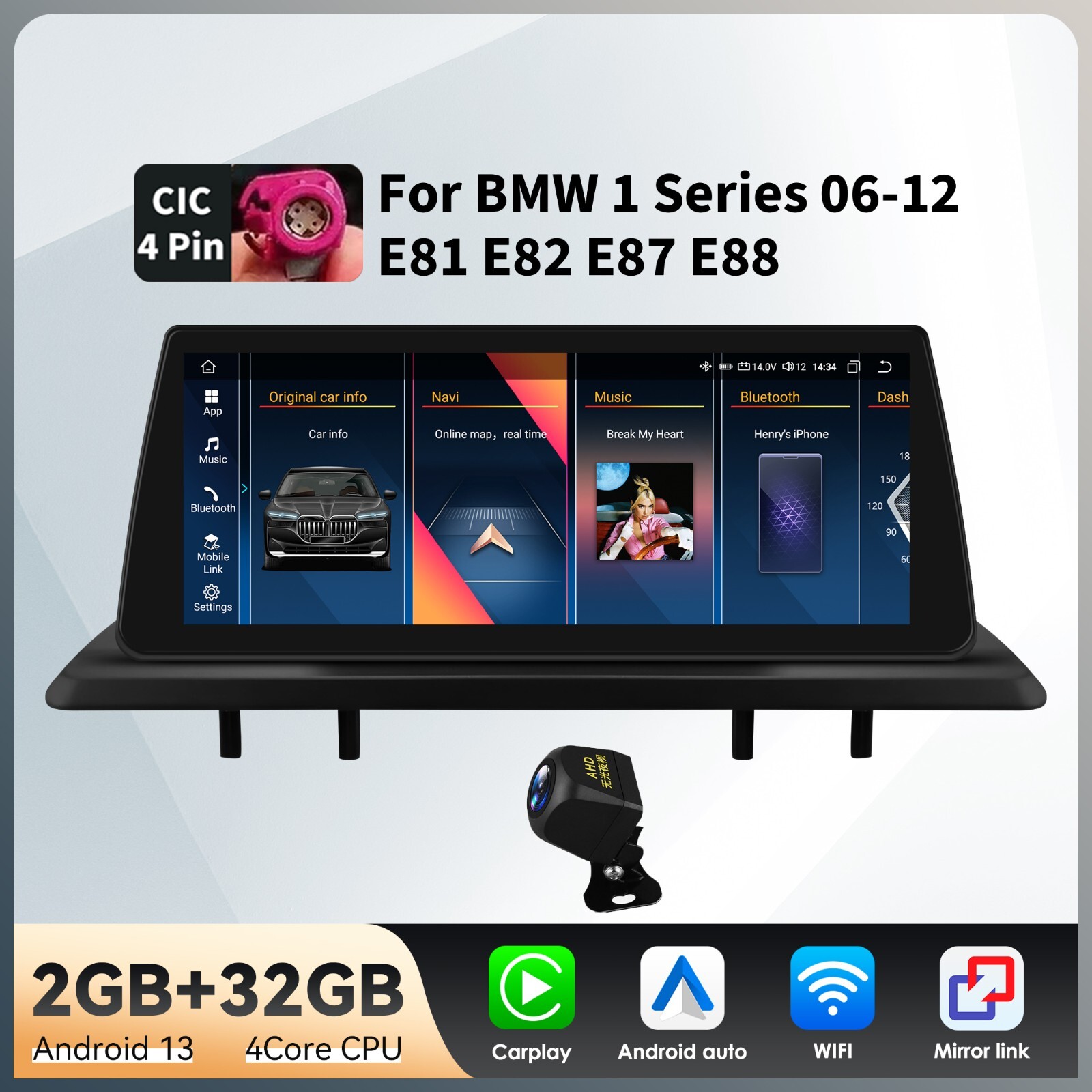 For BMW 1er E87 E88 E81 E82 CIC Carplay Sterep Navi GPS Android 13 MP3 2+32GB BT