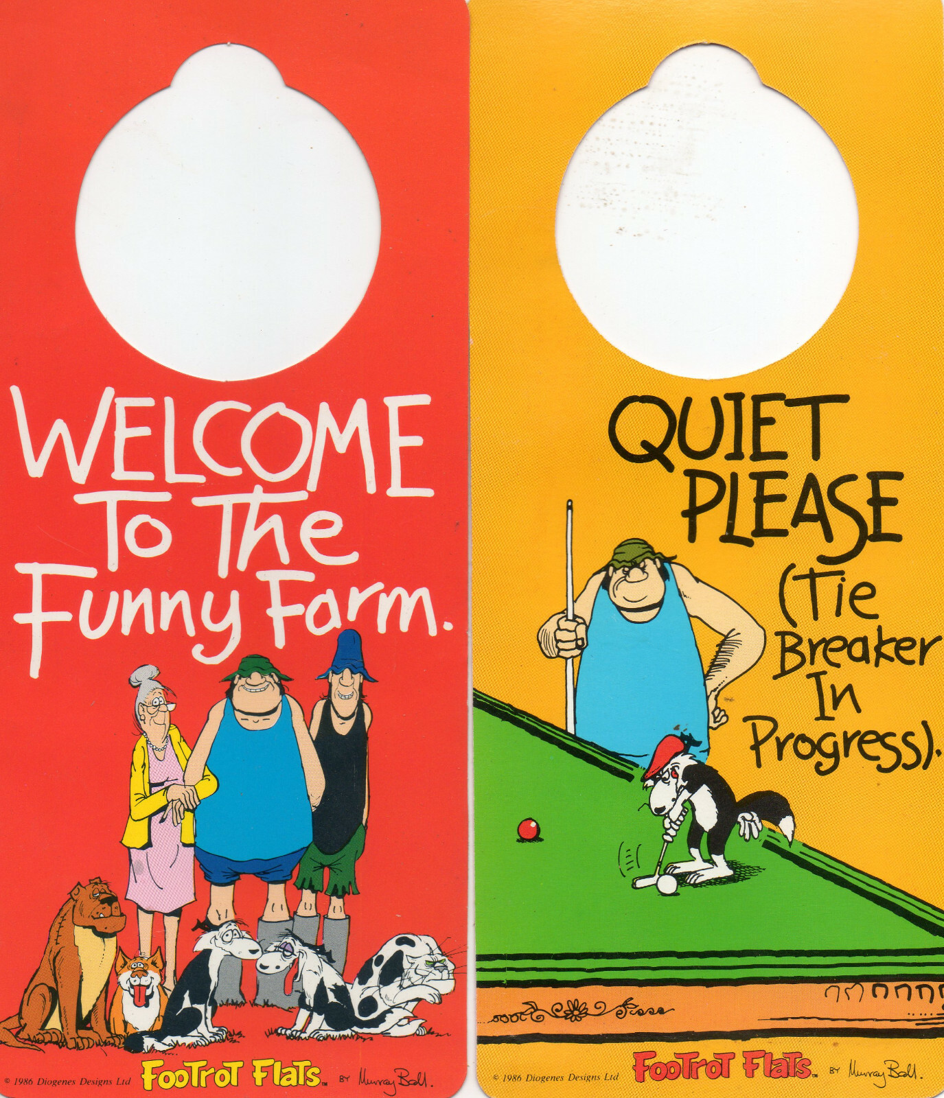 144 x Footrot Flats DOORHANGERS -"Welcome To The Funny Farm/Tie Breaker Progres"