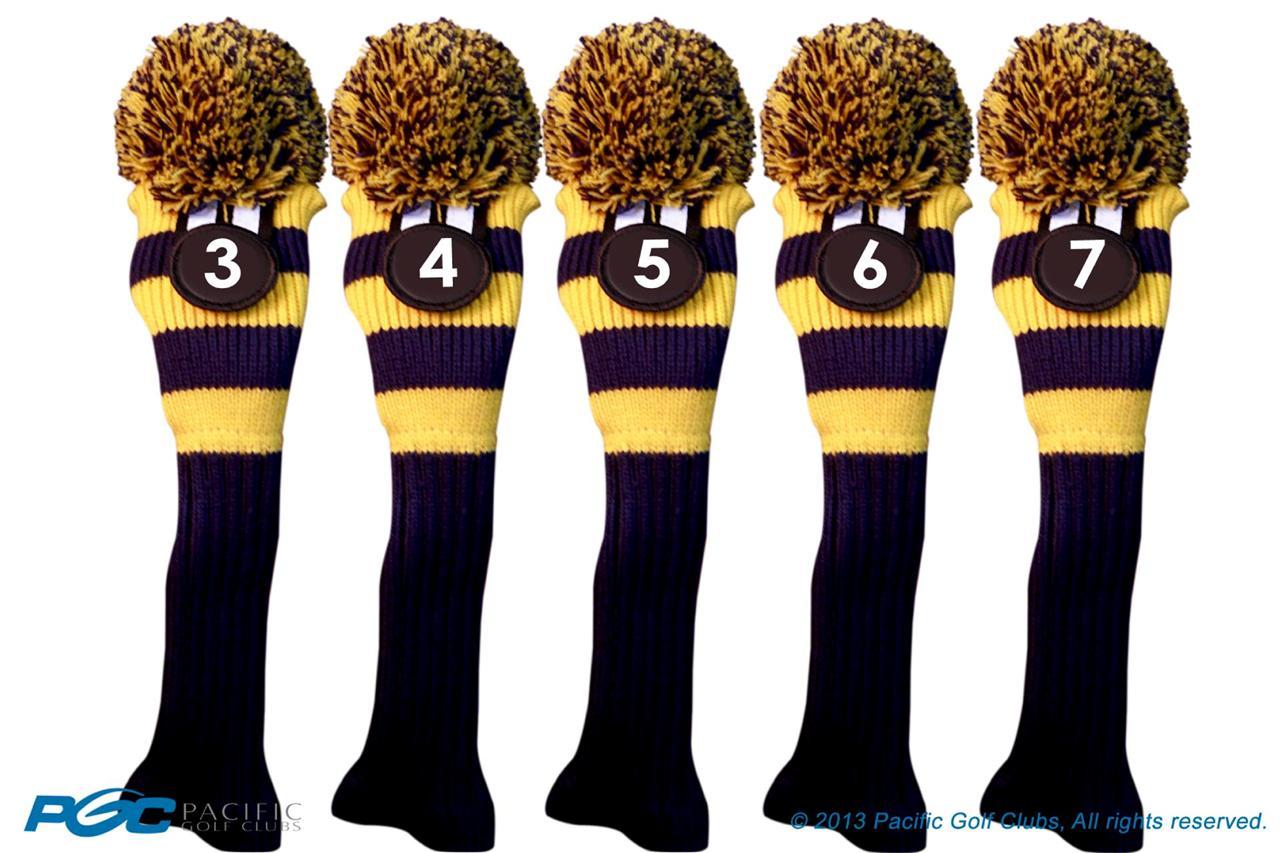 New 5 pc DARK BLUE YELLOW 3 4 5 6 7 KNIT Hybrid golf club headcover Head cover