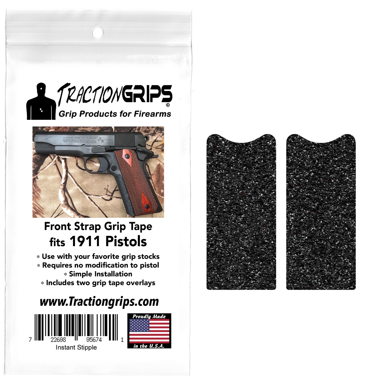 Instant Stipple granulated rubber grip tape for full size 1911 grips front strap