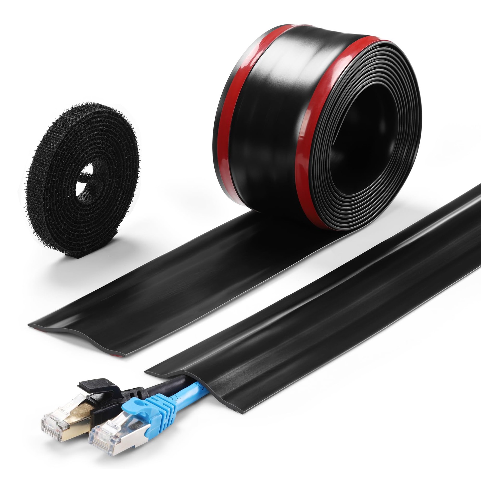 16.4ft Cord Cover Floor, Soft PVC Cord Covers for Wires on Floor, Self-Adhesi...