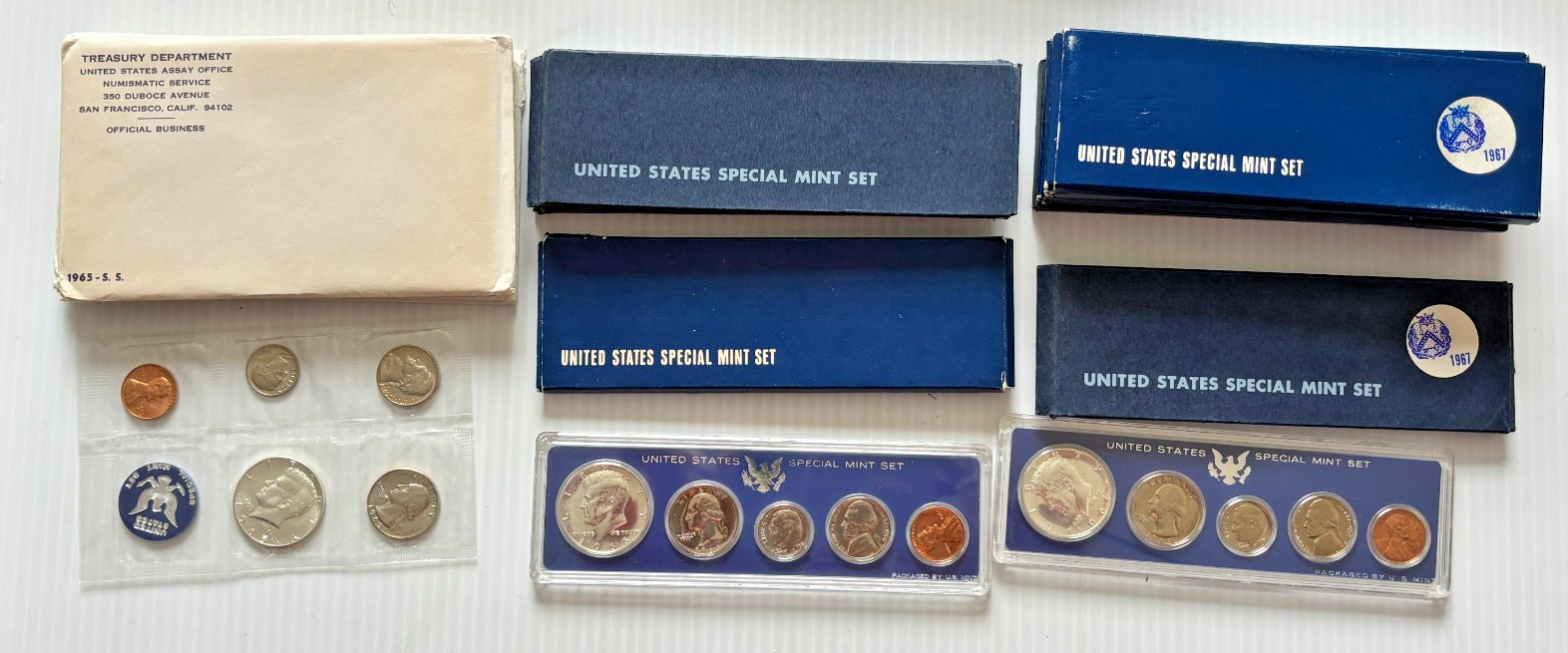 15 U.S. Special Mint Sets (SMS) 1965, 1966, 1967, Kennedy Silver Half  - OGP