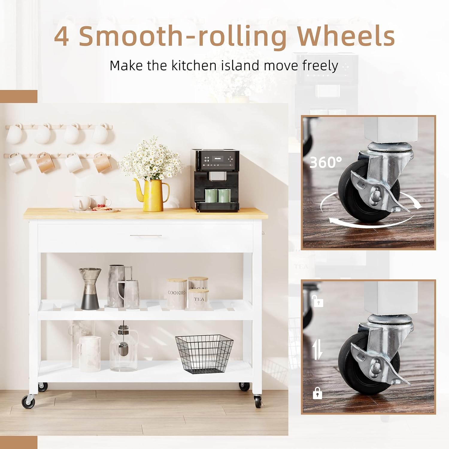 Kitchen Island Cart W/ Storage Rolling Side Table on Wheels Cabinet