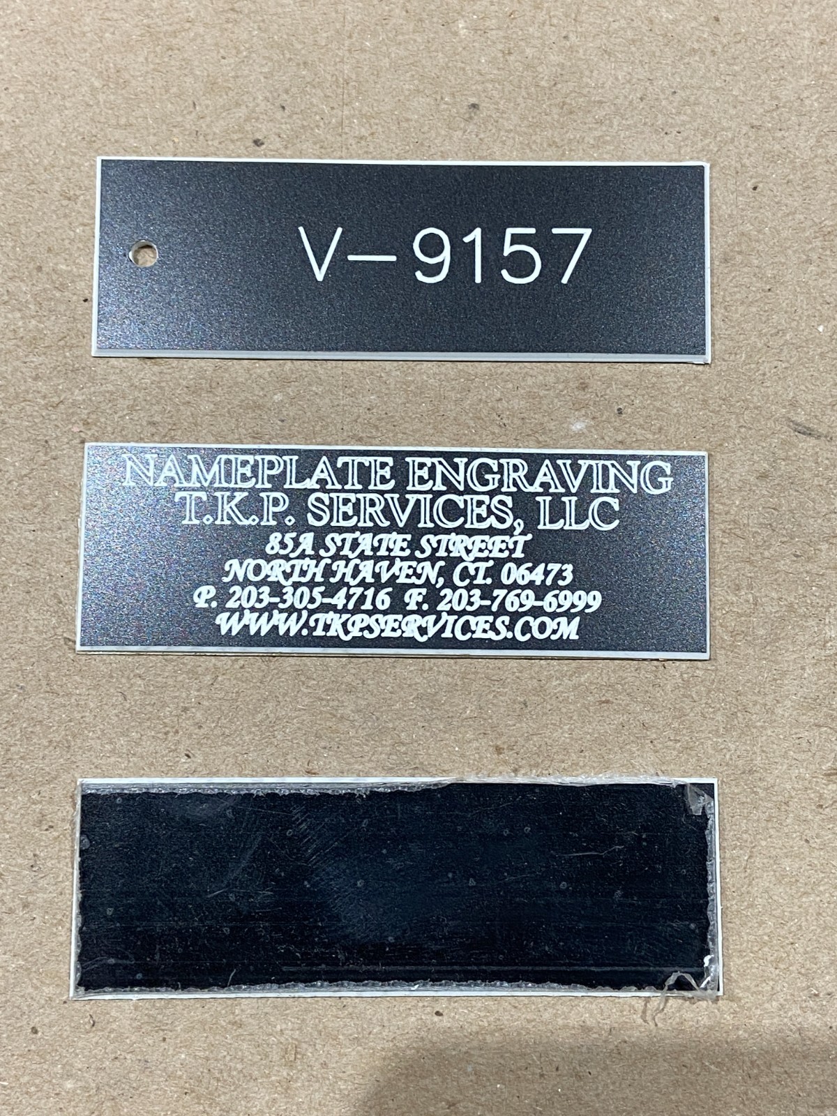 CUSTOM ENGRAVED 1"x3" black with white letters nameplates beveled edges