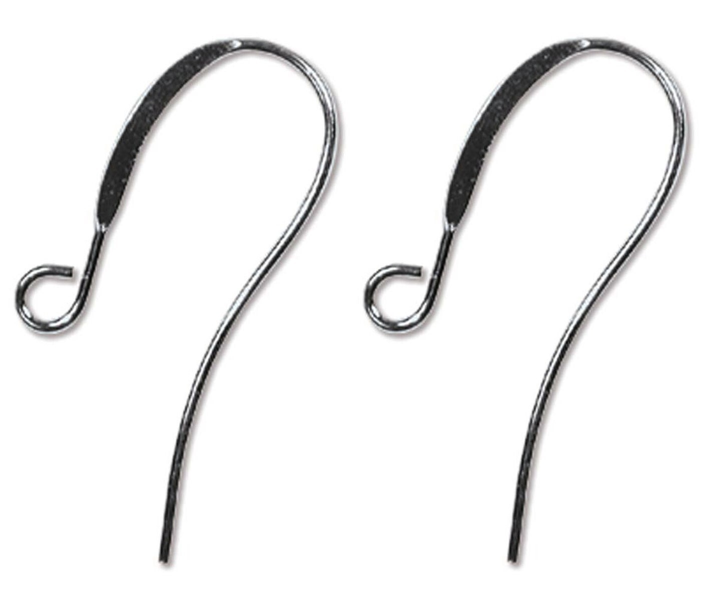 Black Oxide Plated Brass 10x26mm Flattened Fishhook Ear Wires