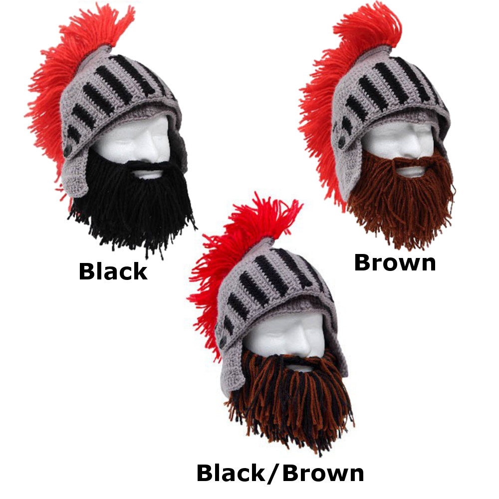Beard Head Barbarian Knight Roman Helmet Knit Beard Ski Mask & Winter Hat