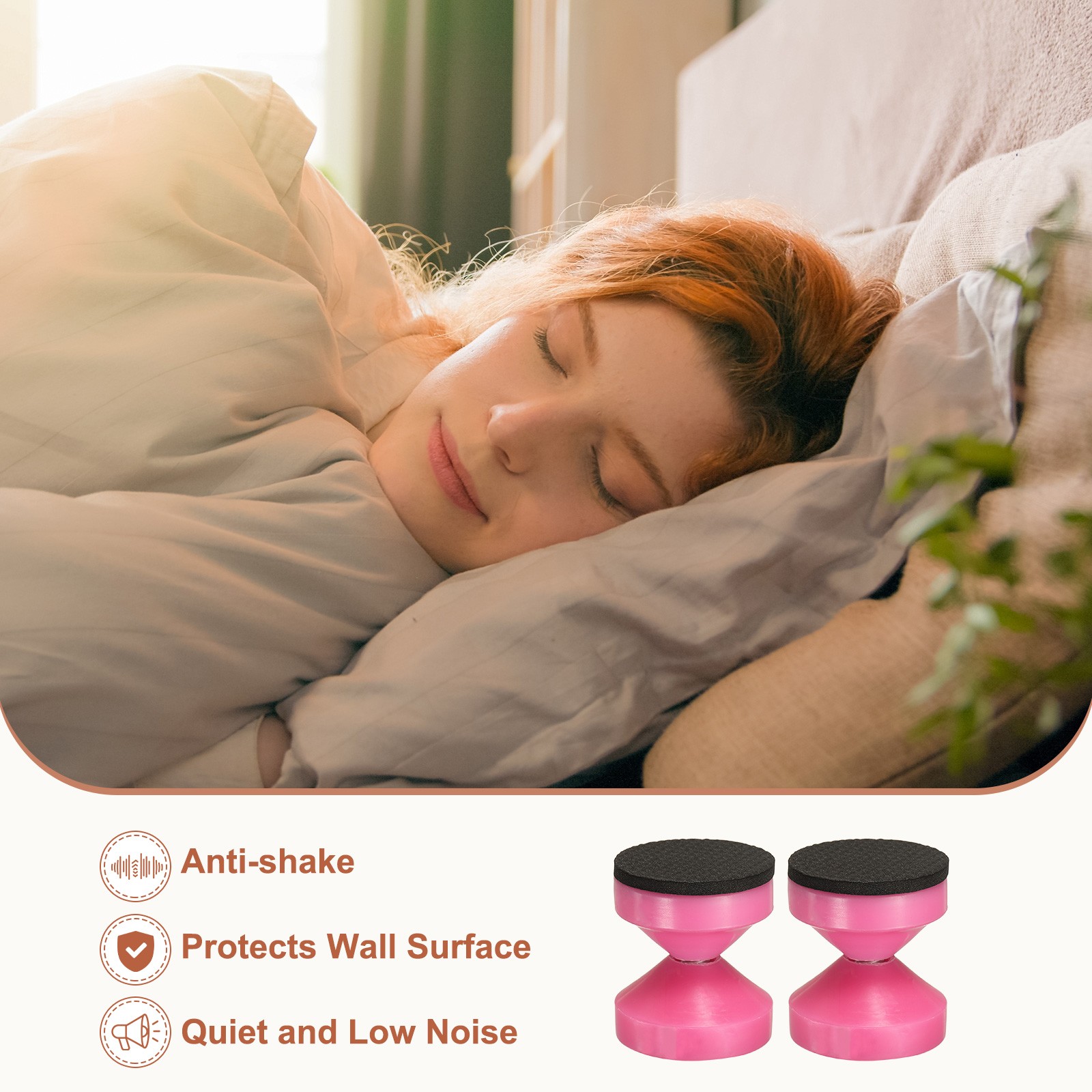 2 Pcs Headboard Stoppers, 1.85 Inch Adjustable Threaded Bed Frame Tool, Pink