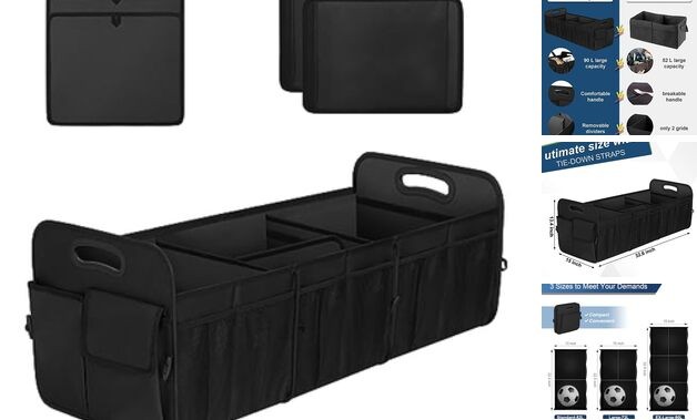 Large Capacity Trunk Organizer, Waterproof Car Accessory, Extra Large Black