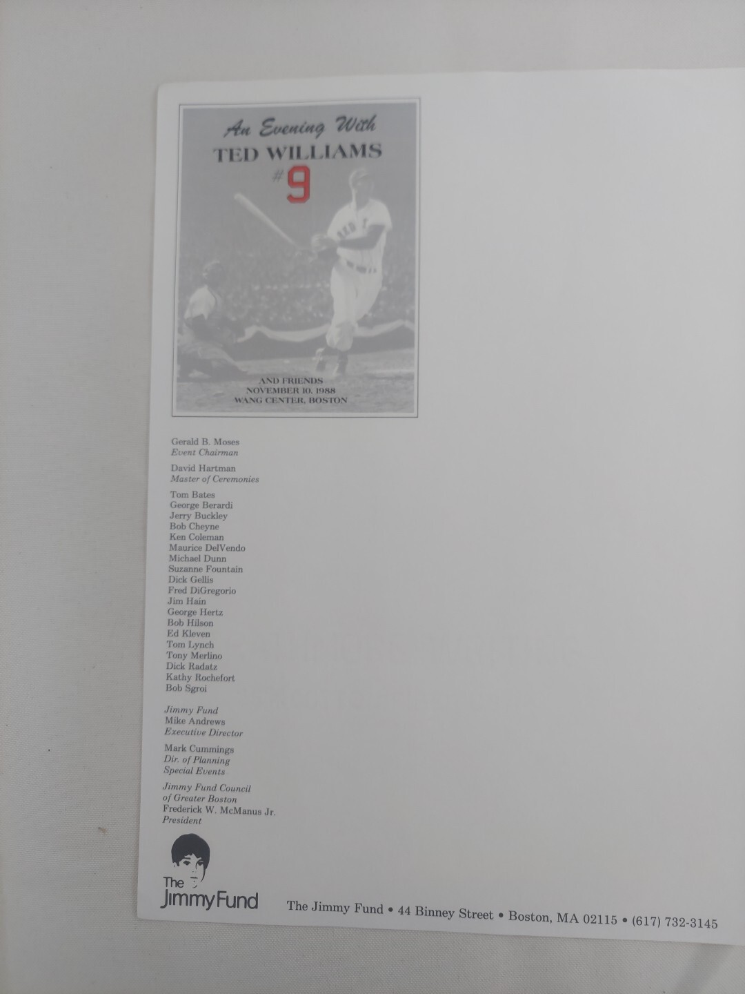 Evening With Ted Williams And Friends Official Letterhead And Picture Envelope