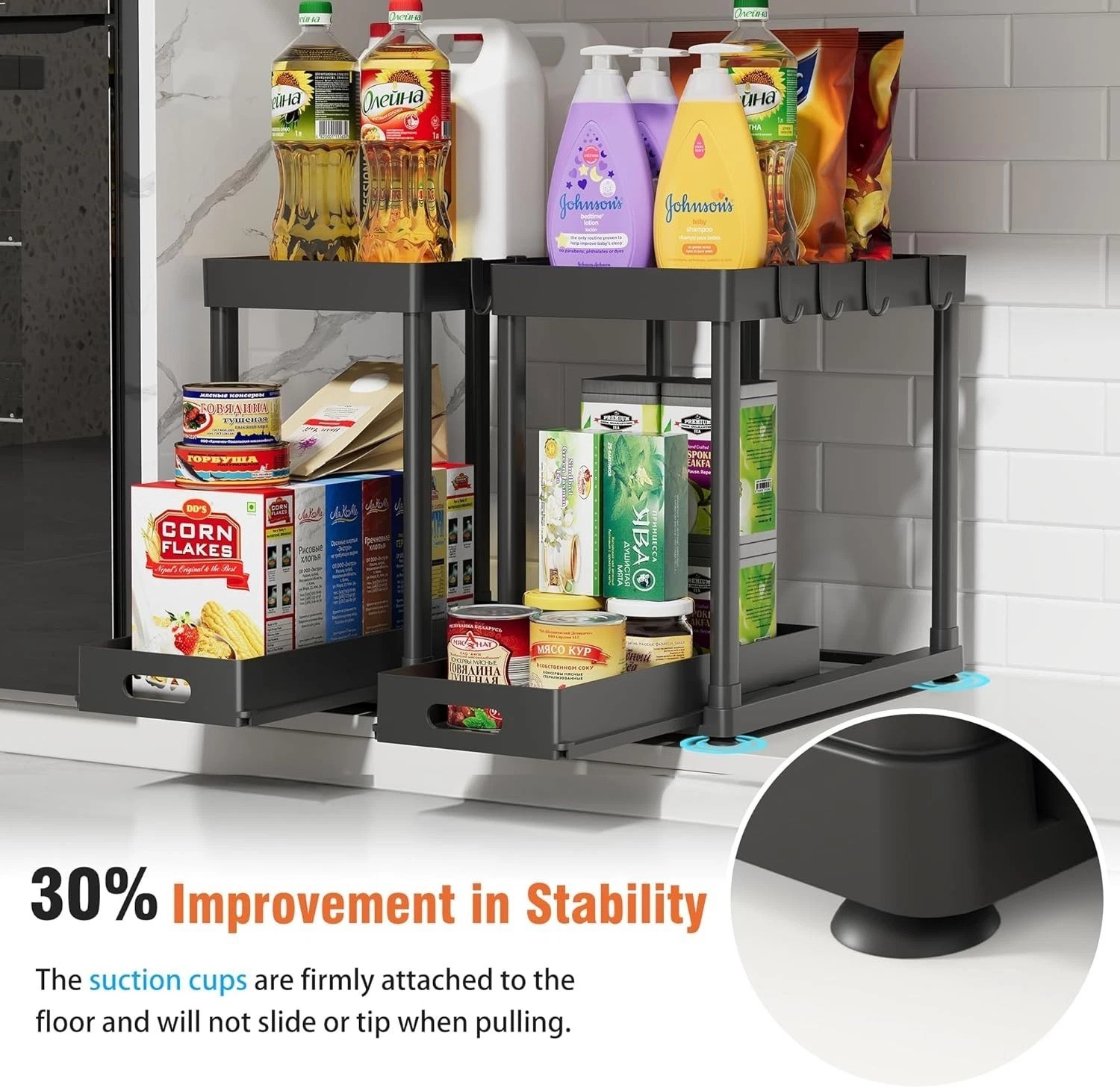 2-Pc Pull-Out Under Sink Organizers for Effortless Kitchen & Bathroom Storage