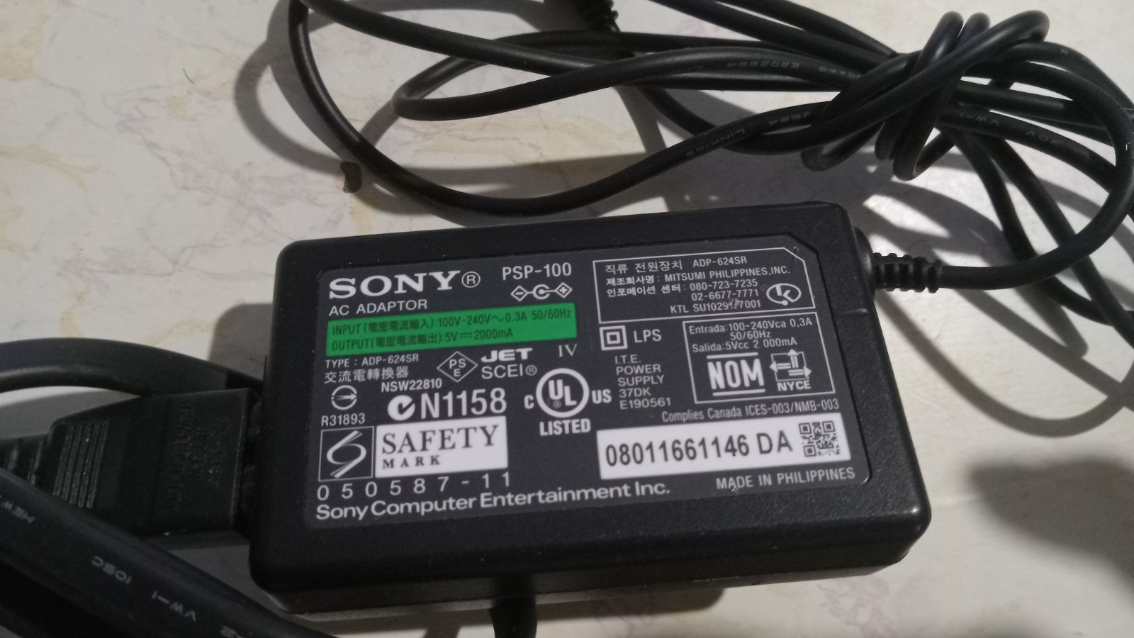 PSP Charger OEM Sony Brand Tested Model PSP-100 Power Cord