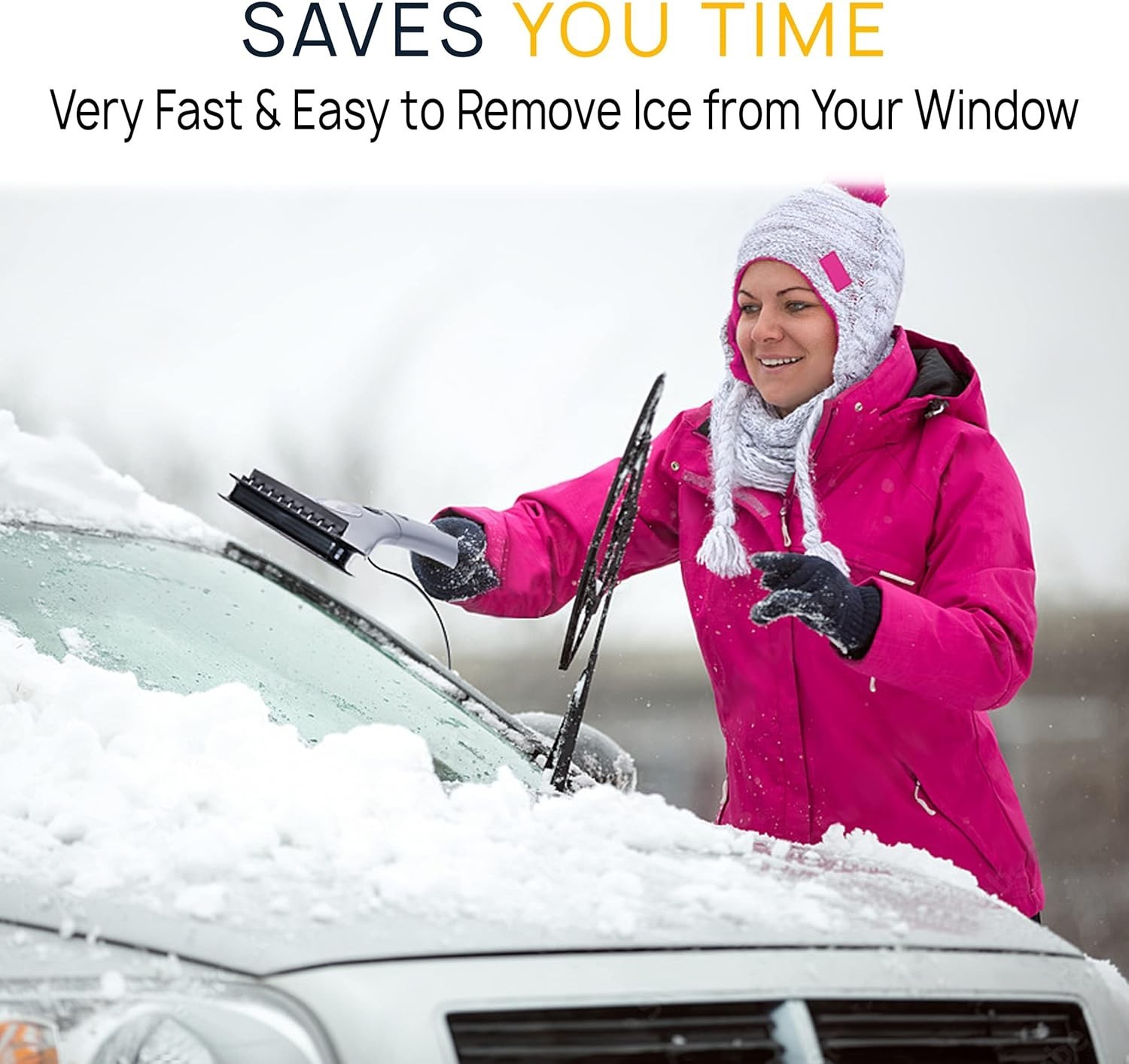 Electric Heated Car Window Snow Ice Scraper with Light -Heated Car Auto Winds...