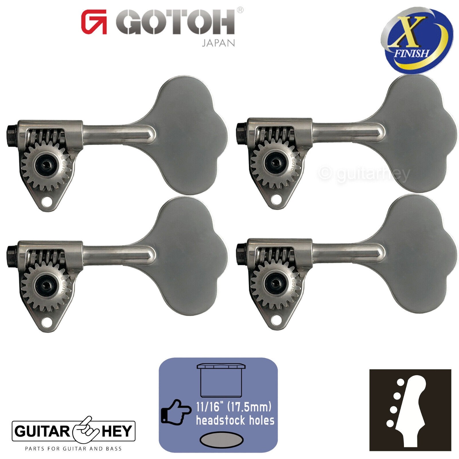 NEW Gotoh GBU510C-12 Bass 4-STRING Tuners 4inline 11/16" Clover ANTIQUE X-NICKEL