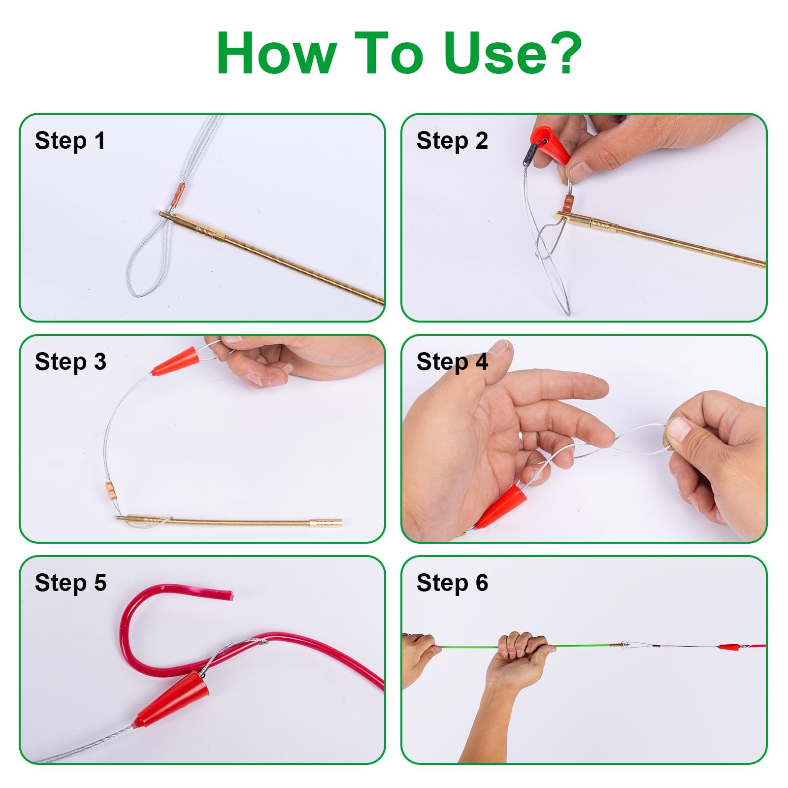 14' Wire Fishing Tool Fish Tape Cable Rods, Green Wire Puller with 5 Attachments