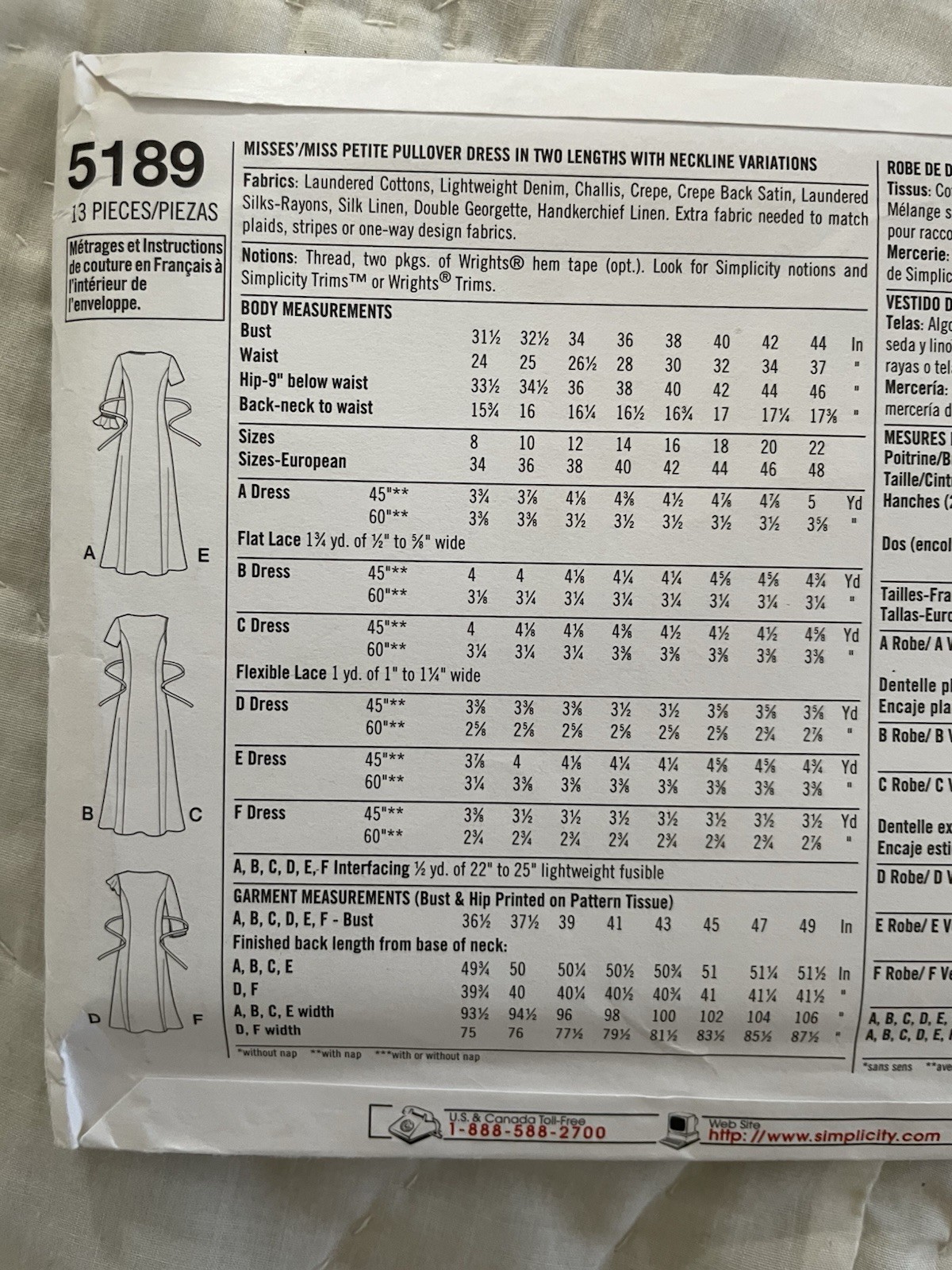 🌷5189 Simplicity Dresses Threads Sewing Pattern 6 Unique Designs 16-22 UNCUT FF
