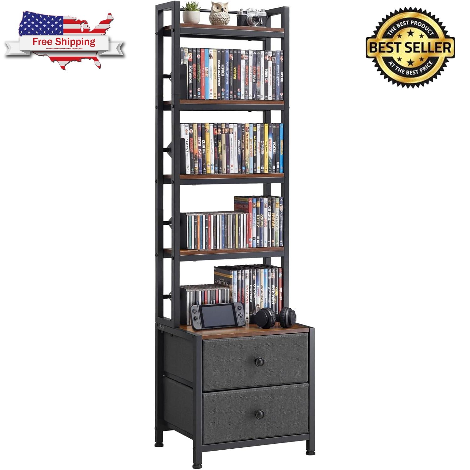 CD DVD 5 Tier Rack Storage Organizer Media Cabinet Tower Shelf Multimedia Holder