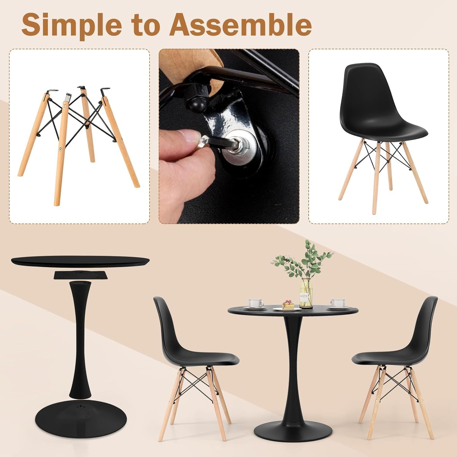 5-Piece round Dining Table Set for 4, Kitchen Table and Chairs, 32'' Tulip Table