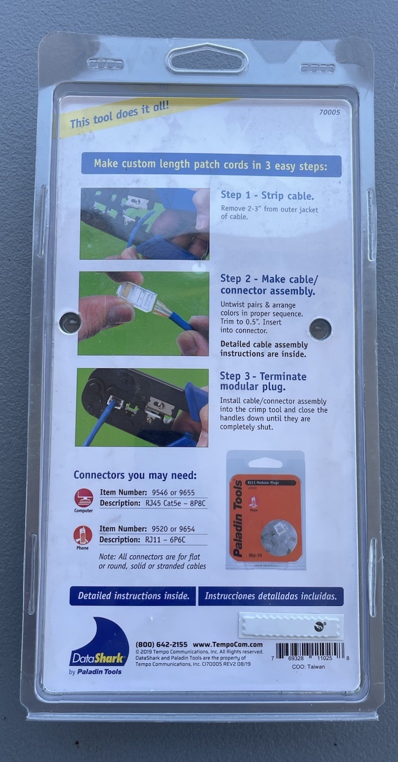 DataShark Modular Plug Crimper Cuts and Strips Data & phone Cable Model 70005