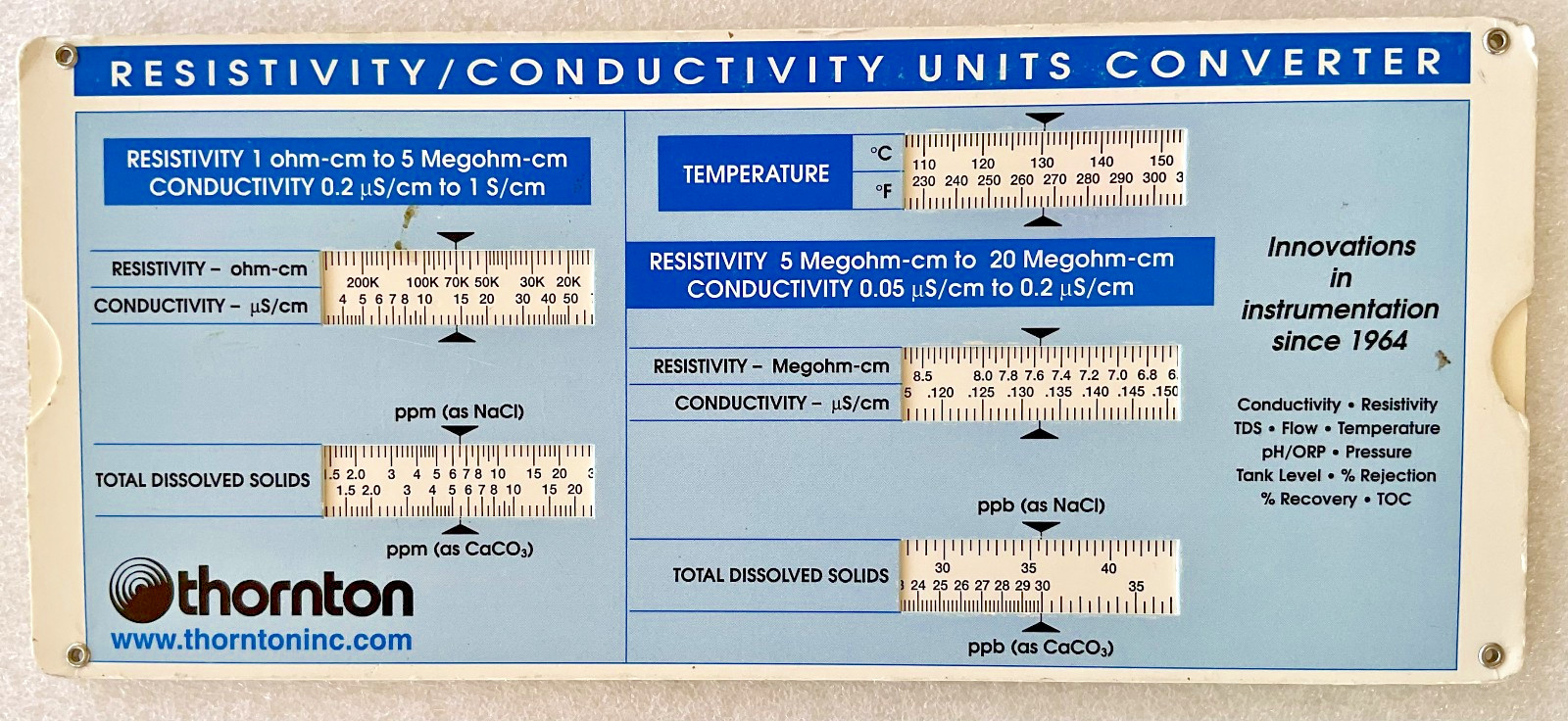 Liquid Flow Calculator + Resistivity / Conductivity units converter Slide Chart