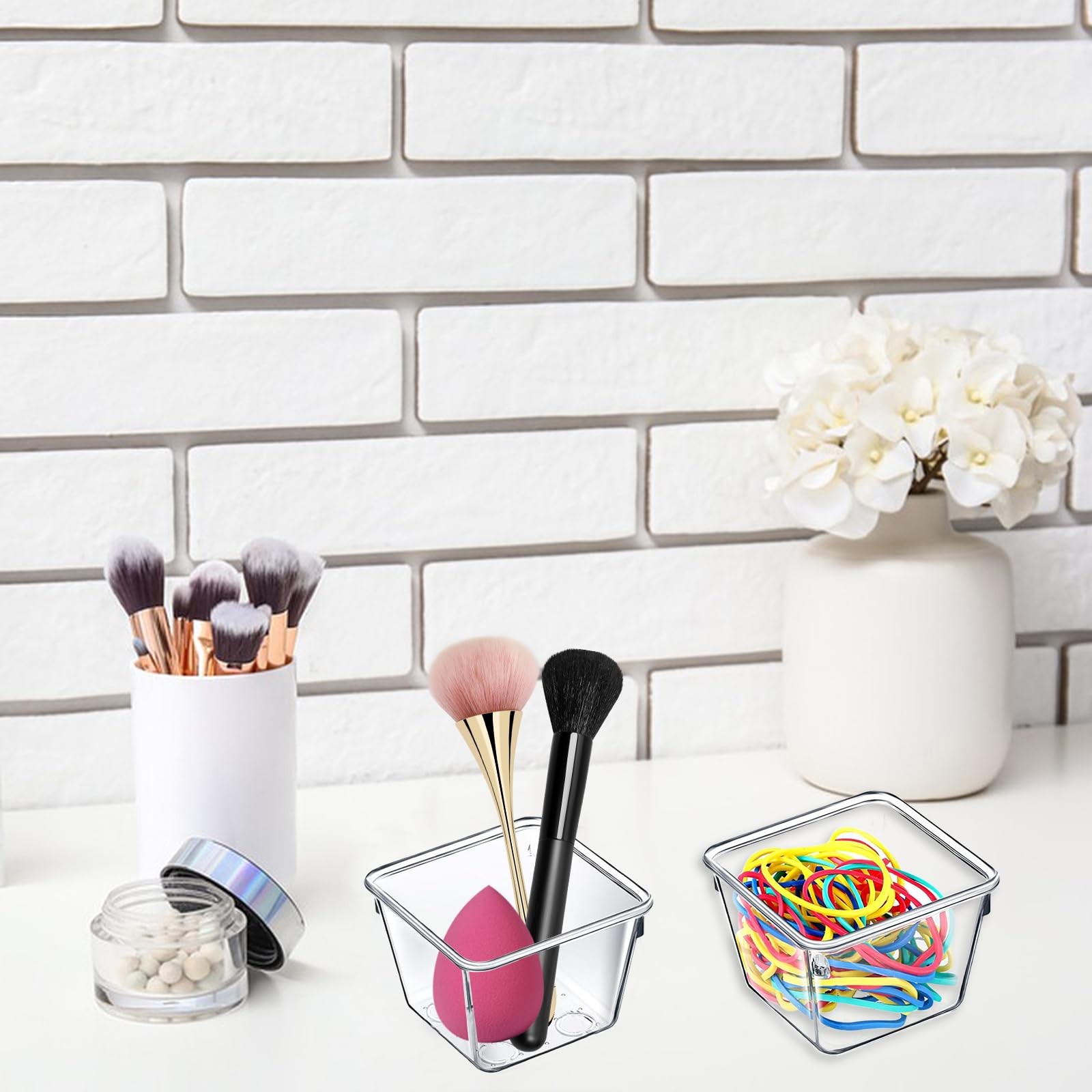 8 PCS Stackable Clear Drawer Organizers 3x3x2 Inch Square Makeup Trays