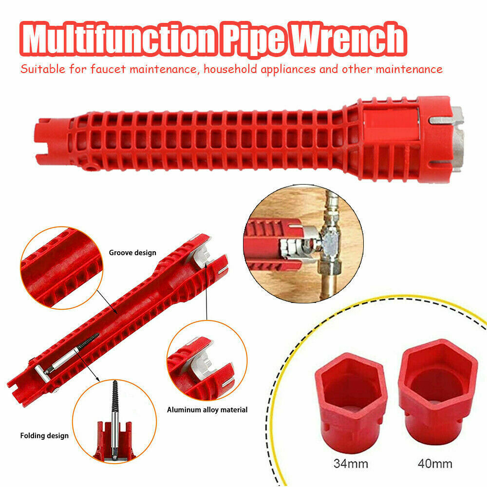 8-in-1 Multi Tool Faucet Sink Installer Pipe Wrench for Plumbers Homeowner New