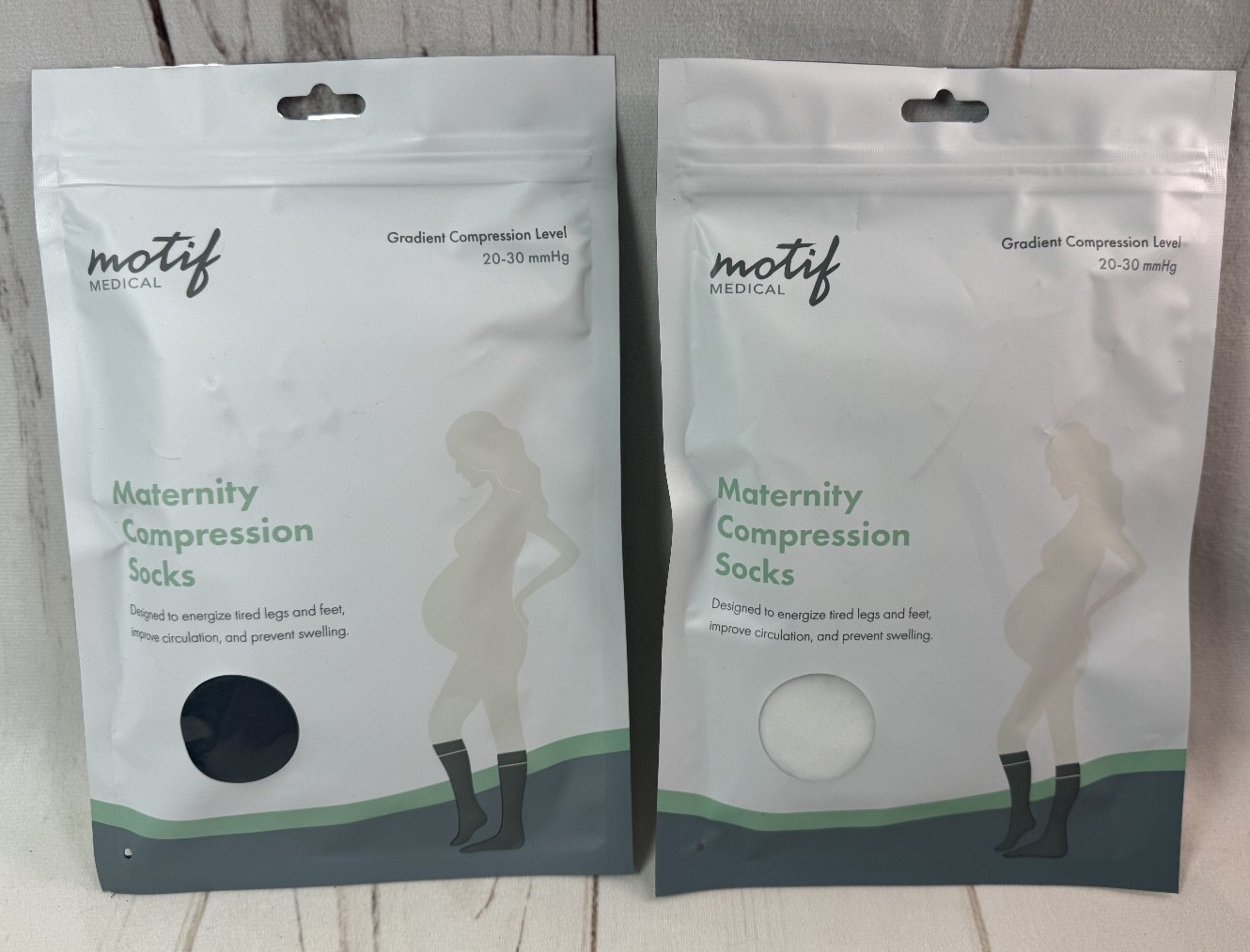 2 New Pairs Motif Maternity Compression Socks Black & White Medium