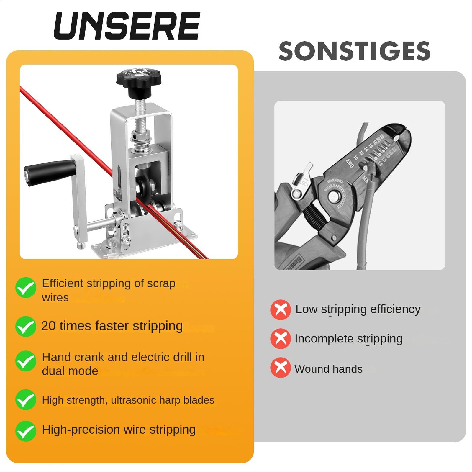 Manual Wire Stripping Machine Drill Powered Hand Crank Wire Stripper Tool 1-25MM