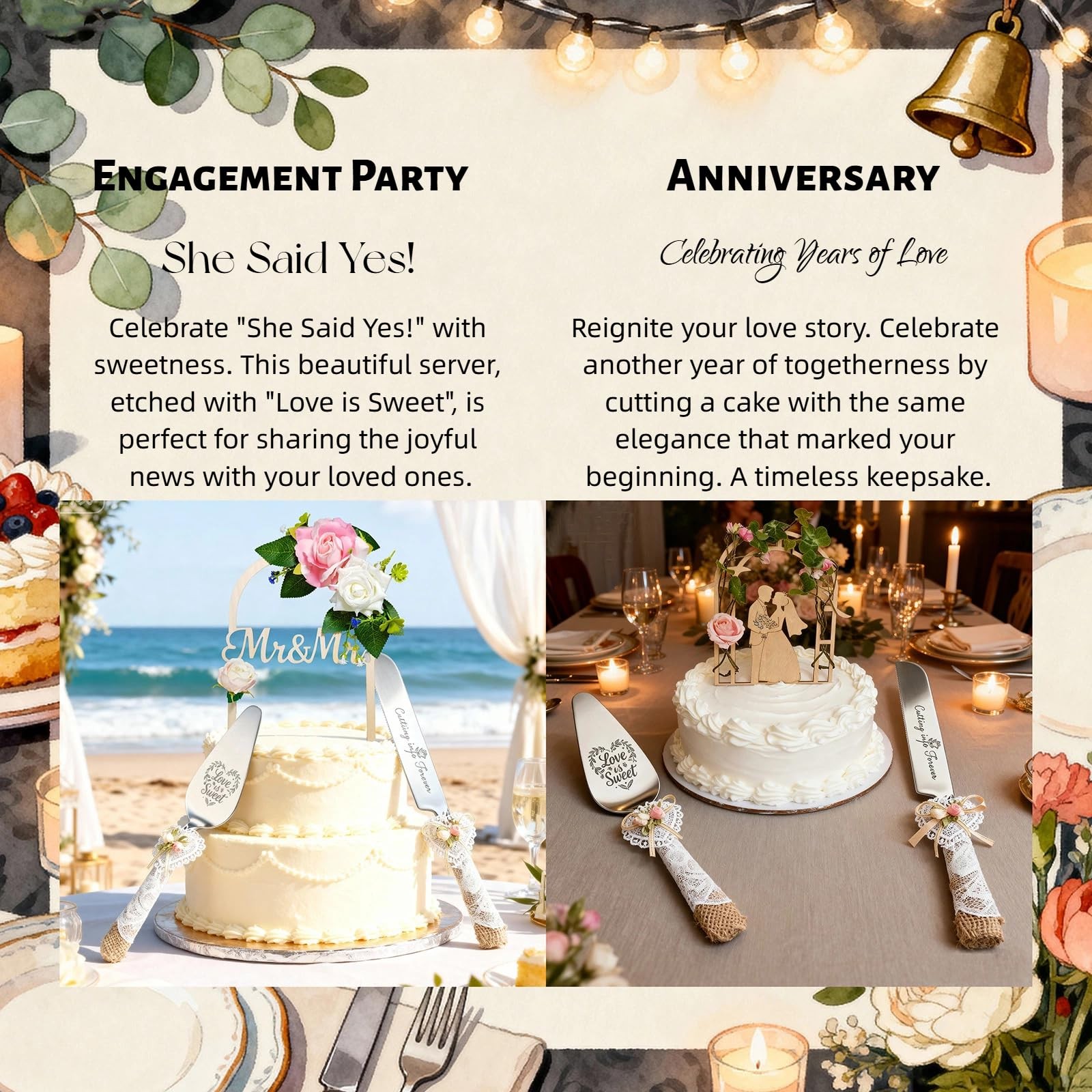Wedding Cake Knife and Server Set – 10.83" Serrated Knife & 9.84" Server with...